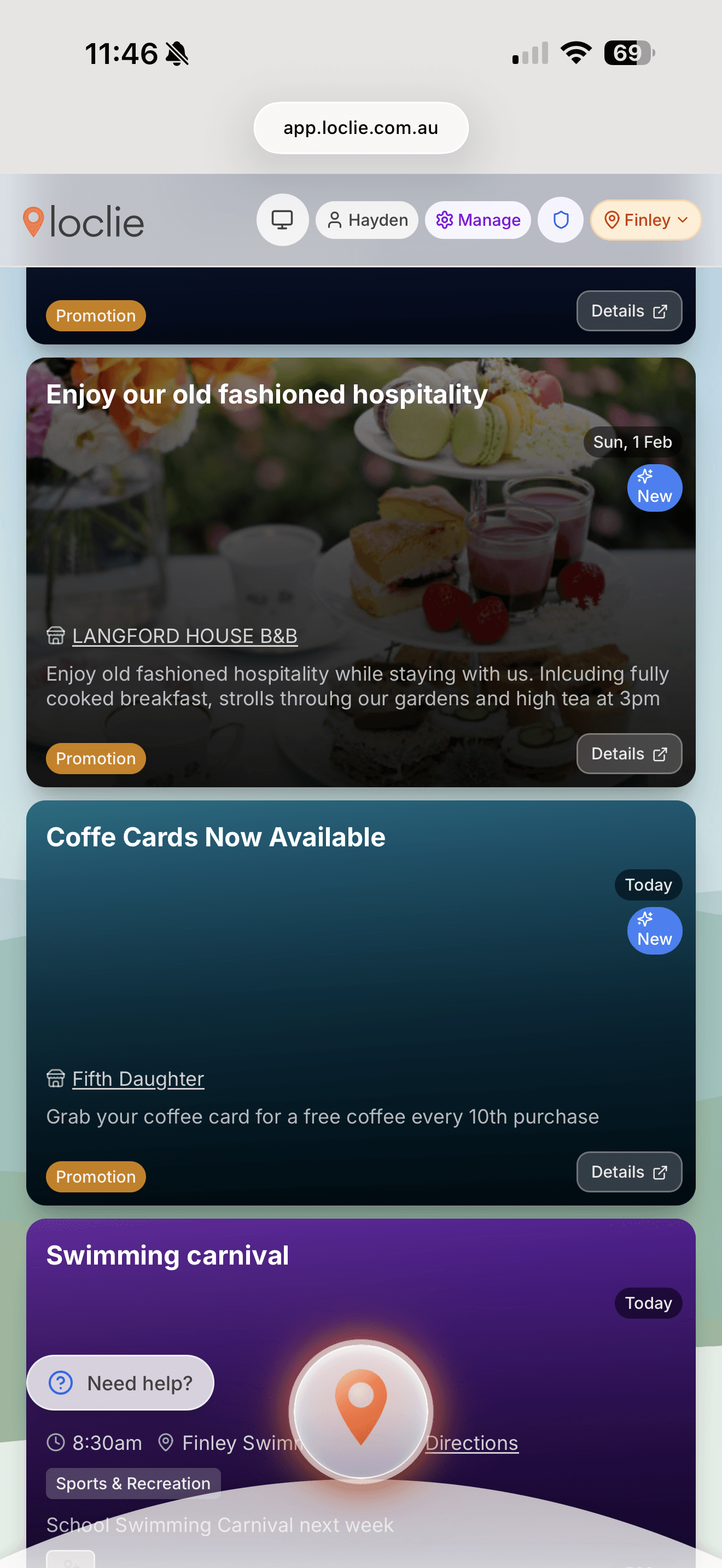 Business promotion campaigns and specials feed